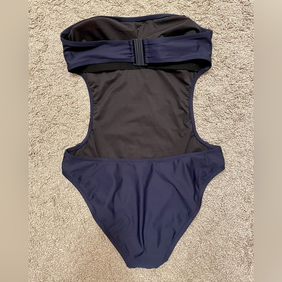 J.Crew navy blue back cutout strapless swimsuit - Picture 5 of 12
